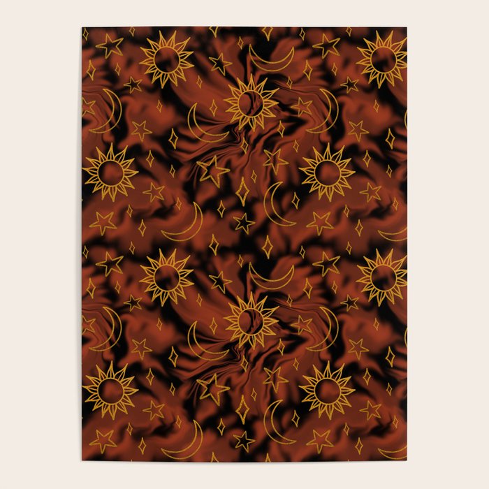 Tie Dye Moon and Star Print in Orange Poster Gallery Image 1
