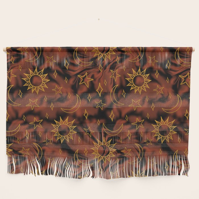 Tie Dye Moon and Star Print in Orange Wall Hanging Gallery Image 1