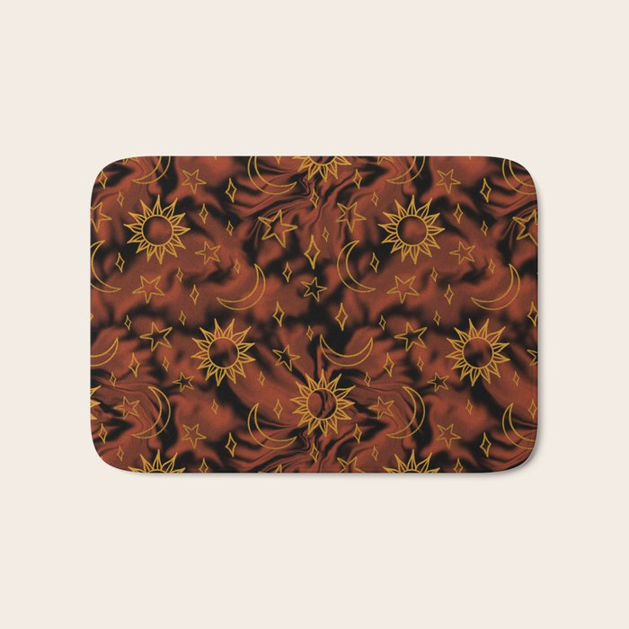 Tie Dye Moon and Star Print in Orange Bath Mat Gallery Image 1