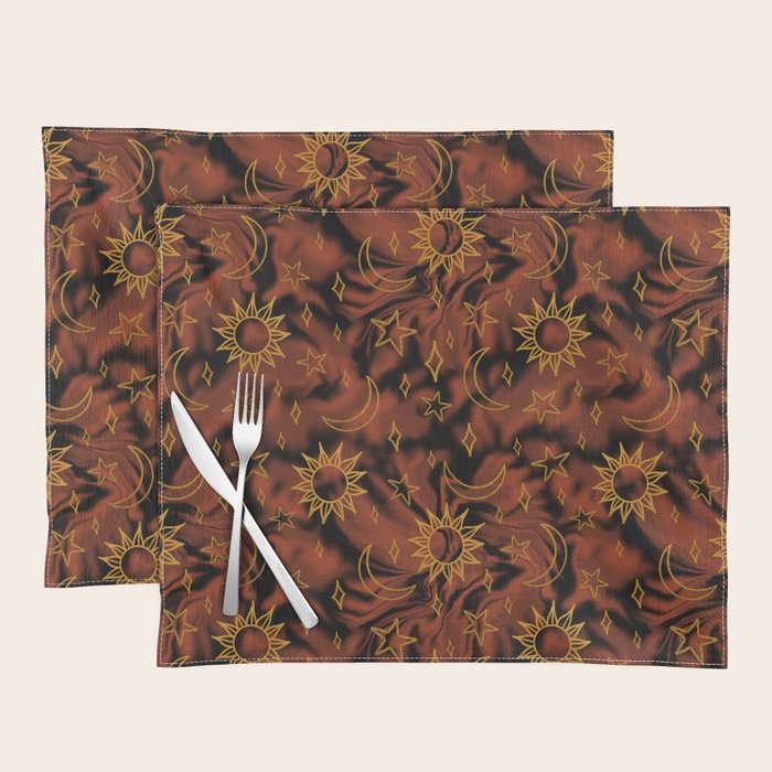 Tie Dye Moon and Star Print in Orange Placemat Gallery Image 1