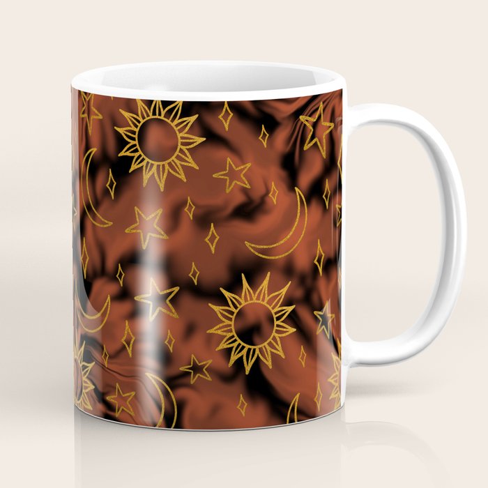 Tie Dye Moon and Star Print in Orange Coffee Mug Gallery Image 1