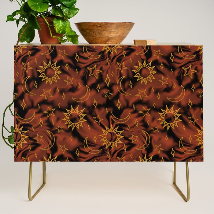 Tie Dye Moon and Star Print in Orange Credenza Gallery Image 1