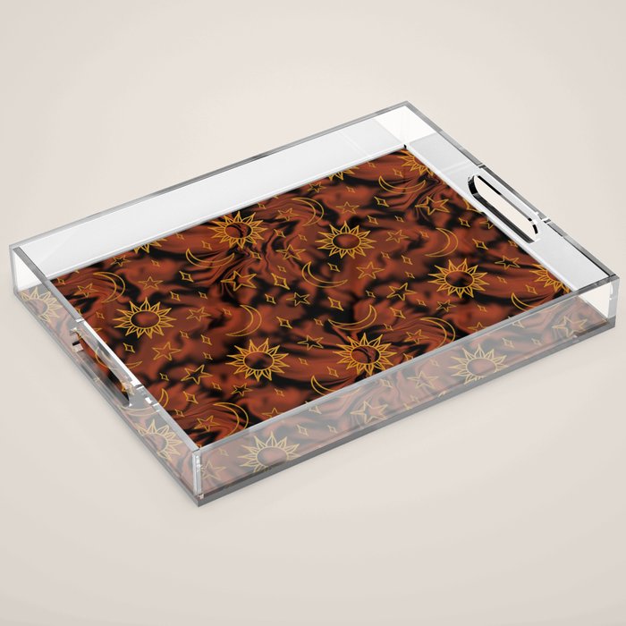 Tie Dye Moon and Star Print in Orange Acrylic Tray Gallery Image 1