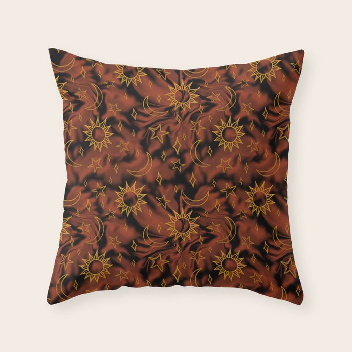 Tie Dye Moon and Star Print in Orange Throw Pillow Gallery Image 6