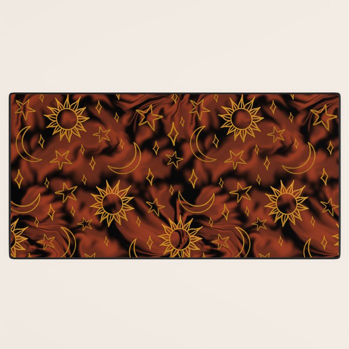 Tie Dye Moon and Star Print in Orange Desk Mat Gallery Image 3