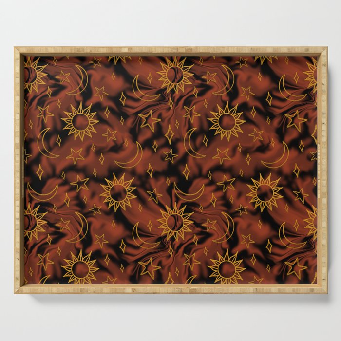Tie Dye Moon and Star Print in Orange Serving Tray Gallery Image 1