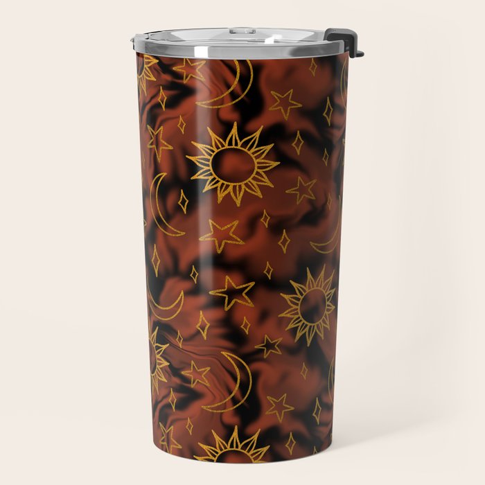 Tie Dye Moon and Star Print in Orange Travel Mug Gallery Image 2