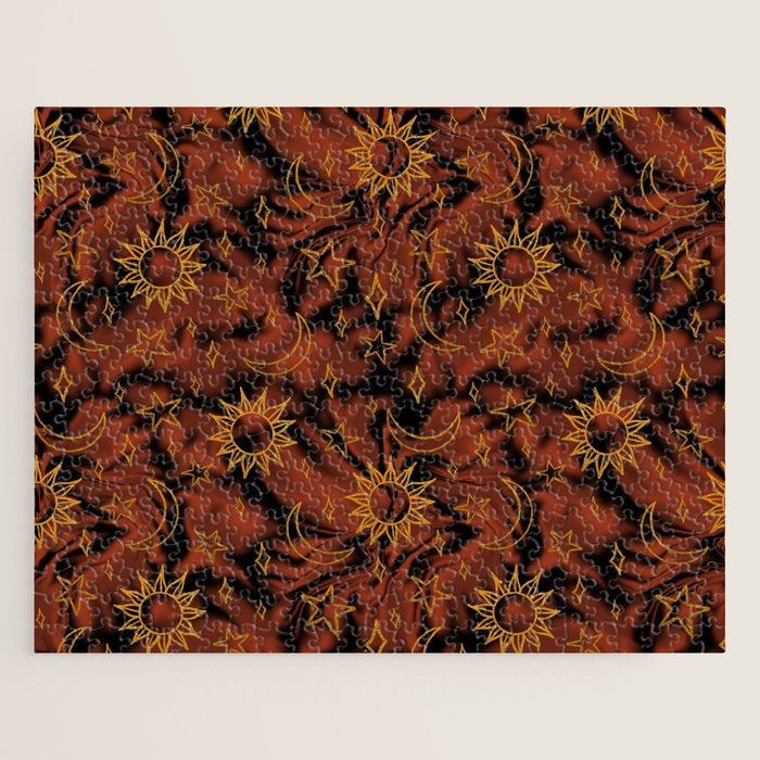 Tie Dye Moon and Star Print in Orange Jigsaw Puzzle Gallery Image 1