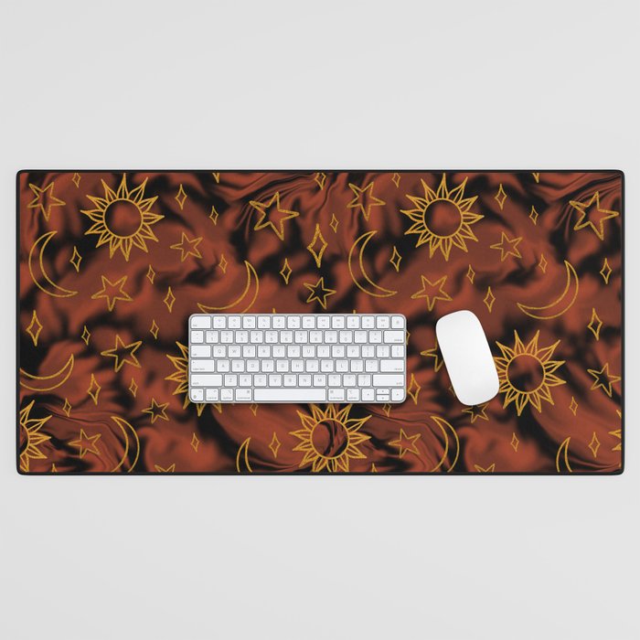 Tie Dye Moon and Star Print in Orange Desk Mat Gallery Image 1