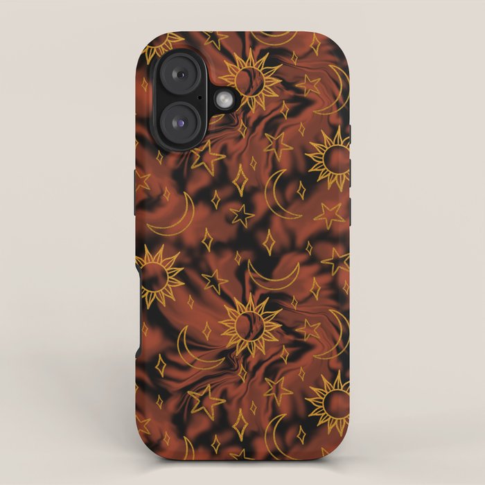 Tie Dye Moon and Star Print in Orange iPhone Case Gallery Image 1