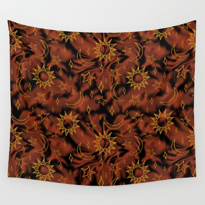 Tie Dye Moon and Star Print in Orange Wall Tapestry Gallery Image 4