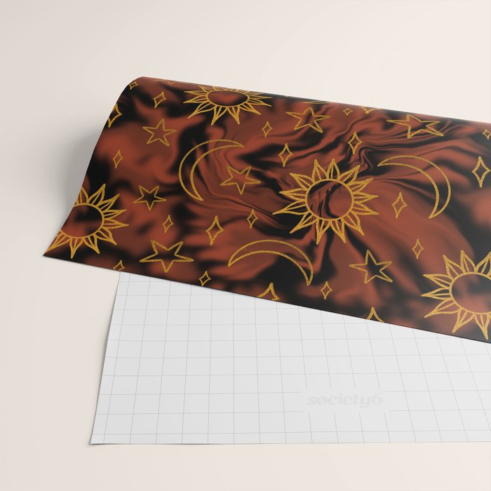 Tie Dye Moon and Star Print in Orange Wrapping Paper Gallery Image 2