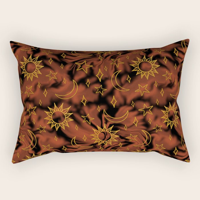 Tie Dye Moon and Star Print in Orange Rectangular Pillow Gallery Image 1