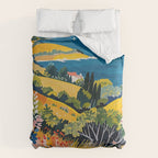 Vibrant Mediterranean Coast Painting in Matisse Style with Blooming Flowers and Blue Waters Comforter Gallery Image 6