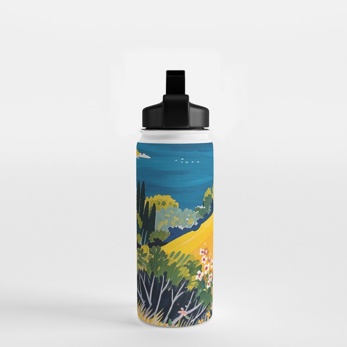 Vibrant Mediterranean Coast Painting in Matisse Style with Blooming Flowers and Blue Waters Water Bottle Gallery Image 2