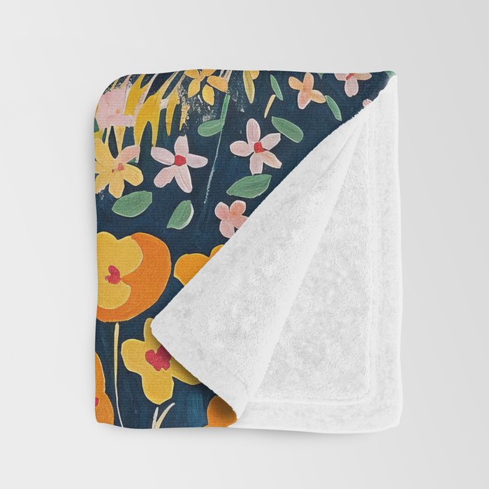Vibrant Mediterranean Coast Painting in Matisse Style with Blooming Flowers and Blue Waters Throw Blanket Gallery Image 3