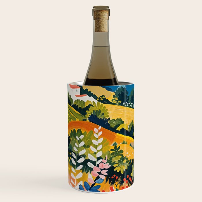 Vibrant Mediterranean Coast Painting in Matisse Style with Blooming Flowers and Blue Waters Wine Chiller Gallery Image 2