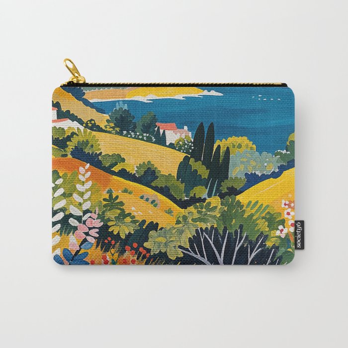 Vibrant Mediterranean Coast Painting in Matisse Style with Blooming Flowers and Blue Waters Carry All Pouch Gallery Image 1