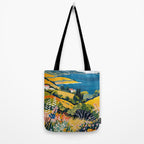 Vibrant Mediterranean Coast Painting in Matisse Style with Blooming Flowers and Blue Waters Tote Bag Gallery Image 2