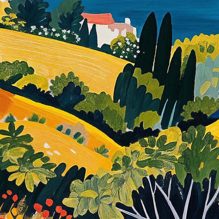 Vibrant Mediterranean Coast Painting in Matisse Style with Blooming Flowers and Blue Waters Coffee Mug Gallery Image 2