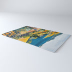 Vibrant Mediterranean Coast Painting in Matisse Style with Blooming Flowers and Blue Waters Rug Gallery Image 3