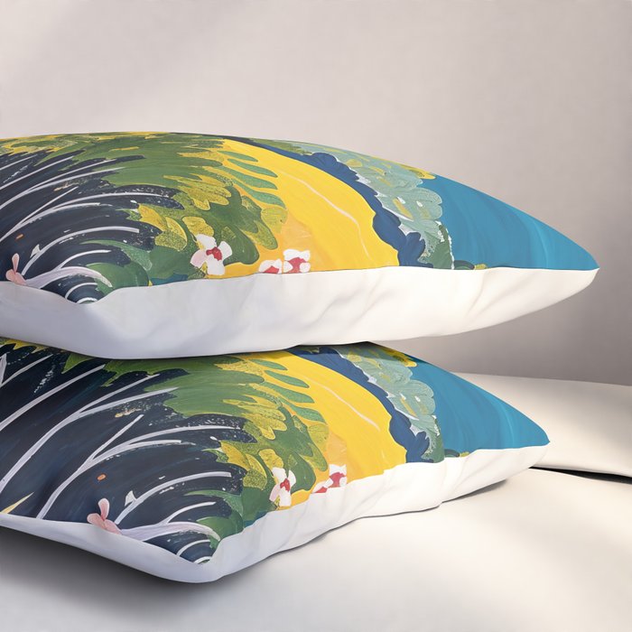 Vibrant Mediterranean Coast Painting in Matisse Style with Blooming Flowers and Blue Waters Pillow Sham Gallery Image 3