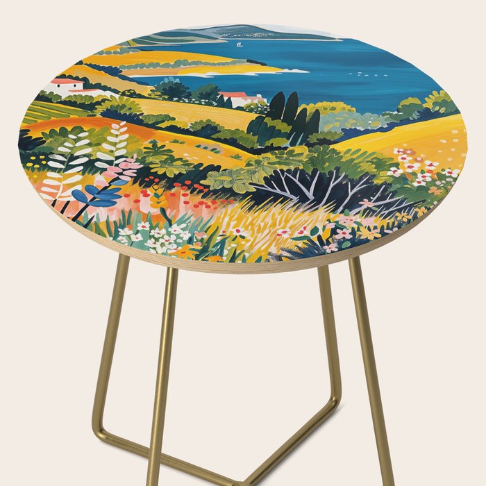 Vibrant Mediterranean Coast Painting in Matisse Style with Blooming Flowers and Blue Waters Side Table Gallery Image 2