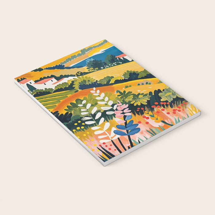 Vibrant Mediterranean Coast Painting in Matisse Style with Blooming Flowers and Blue Waters Notebook Gallery Image 3