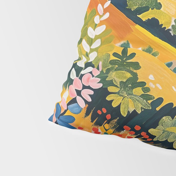 Vibrant Mediterranean Coast Painting in Matisse Style with Blooming Flowers and Blue Waters Pillow Sham Gallery Image 4