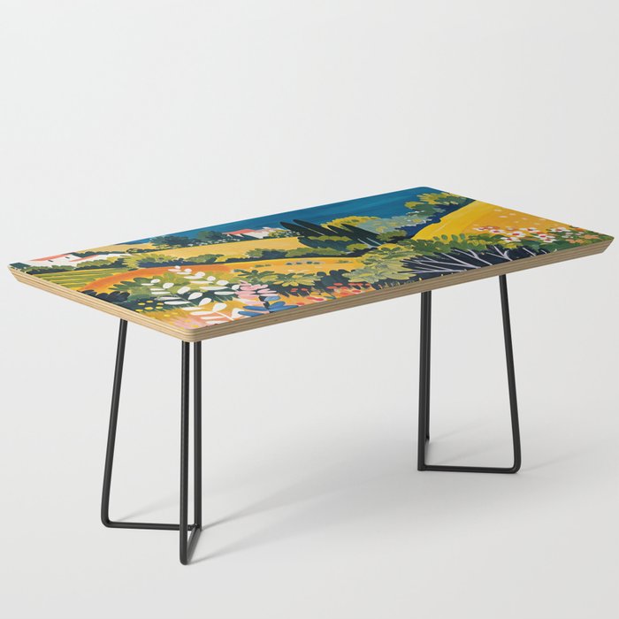 Vibrant Mediterranean Coast Painting in Matisse Style with Blooming Flowers and Blue Waters Coffee Table Gallery Image 1