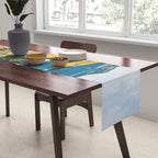 Vibrant Mediterranean Coast Painting in Matisse Style with Blooming Flowers and Blue Waters Table Runner Gallery Image 2