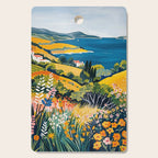 Vibrant Mediterranean Coast Painting in Matisse Style with Blooming Flowers and Blue Waters Cutting Board Gallery Image 1