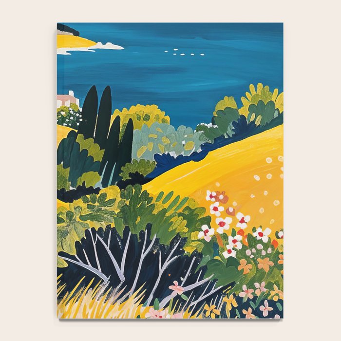 Vibrant Mediterranean Coast Painting in Matisse Style with Blooming Flowers and Blue Waters Notebook Gallery Image 4