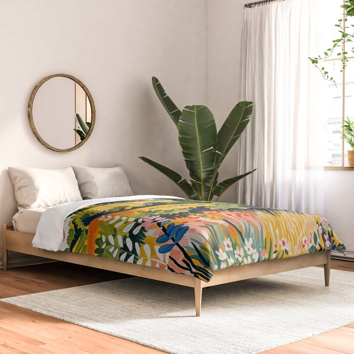 Vibrant Mediterranean Coast Painting in Matisse Style with Blooming Flowers and Blue Waters Comforter Gallery Image 2