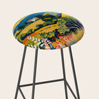 Vibrant Mediterranean Coast Painting in Matisse Style with Blooming Flowers and Blue Waters Stool Gallery Image 2
