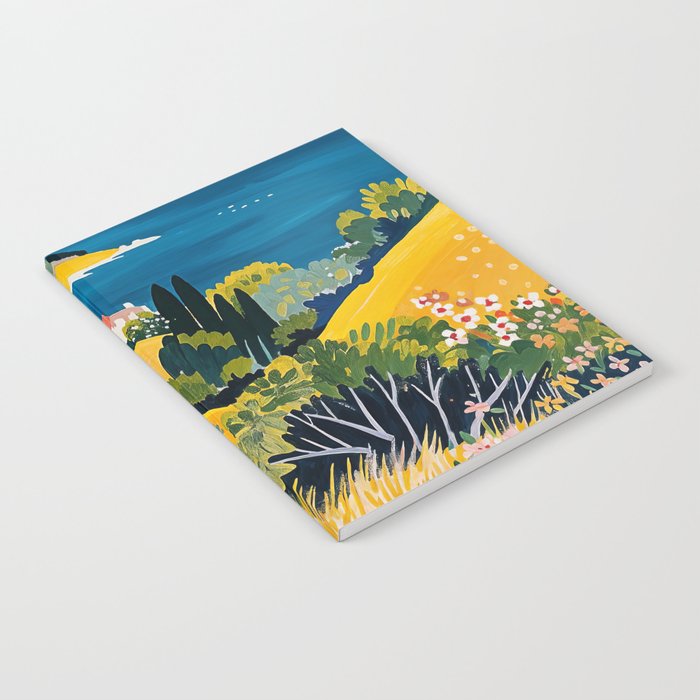 Vibrant Mediterranean Coast Painting in Matisse Style with Blooming Flowers and Blue Waters Notebook Gallery Image 2