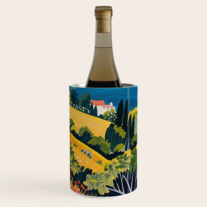 Vibrant Mediterranean Coast Painting in Matisse Style with Blooming Flowers and Blue Waters Wine Chiller Gallery Image 1