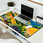 Vibrant Mediterranean Coast Painting in Matisse Style with Blooming Flowers and Blue Waters Desk Mat Gallery Image 2