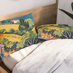 Vibrant Mediterranean Coast Painting in Matisse Style with Blooming Flowers and Blue Waters Pillow Sham Gallery Image 2