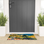 Vibrant Mediterranean Coast Painting in Matisse Style with Blooming Flowers and Blue Waters Welcome Mat Gallery Image 3