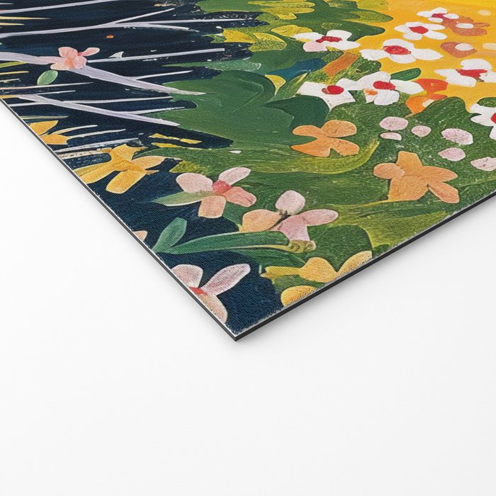 Vibrant Mediterranean Coast Painting in Matisse Style with Blooming Flowers and Blue Waters Welcome Mat Gallery Image 2