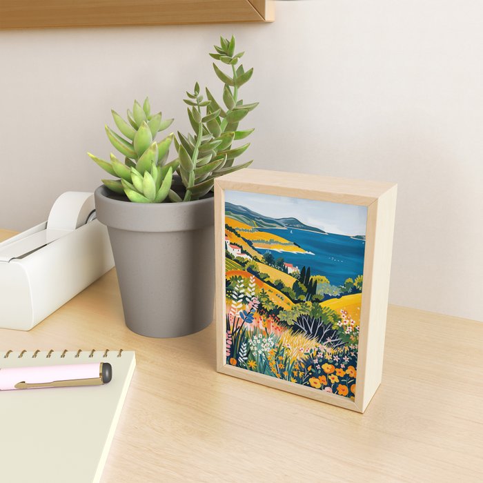 Vibrant Mediterranean Coast Painting in Matisse Style with Blooming Flowers and Blue Waters Mini Art Print Gallery Image 2