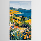 Vibrant Mediterranean Coast Painting in Matisse Style with Blooming Flowers and Blue Waters Tablecloth Gallery Image 2