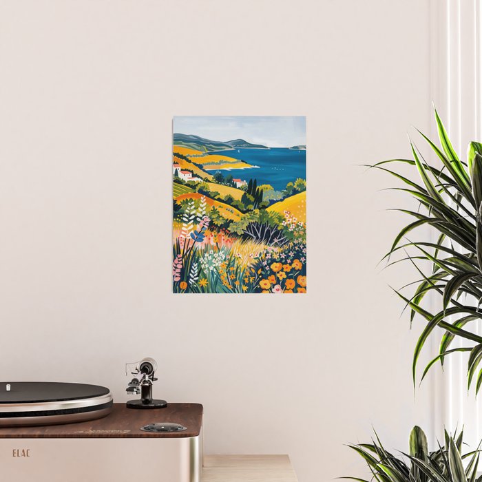 Vibrant Mediterranean Coast Painting in Matisse Style with Blooming Flowers and Blue Waters Poster Gallery Image 2
