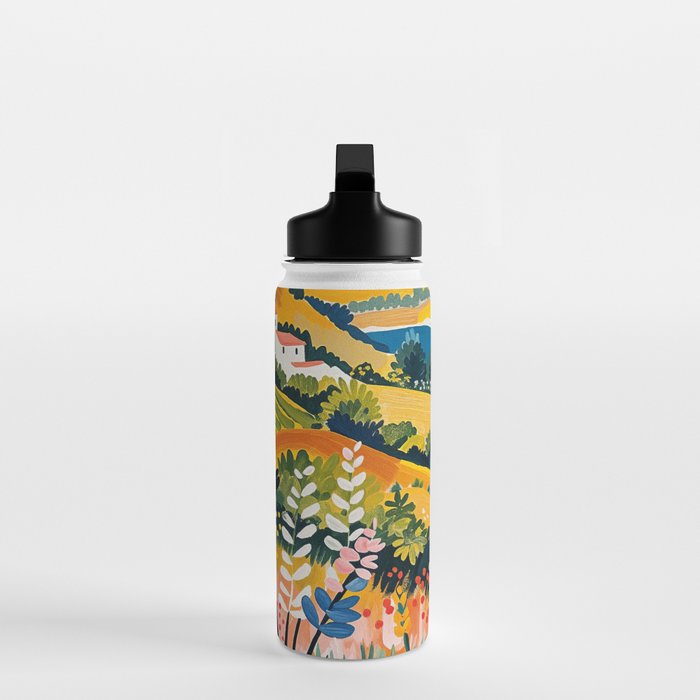 Vibrant Mediterranean Coast Painting in Matisse Style with Blooming Flowers and Blue Waters Water Bottle Gallery Image 3