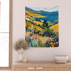 Vibrant Mediterranean Coast Painting in Matisse Style with Blooming Flowers and Blue Waters Wall Tapestry Gallery Image 2