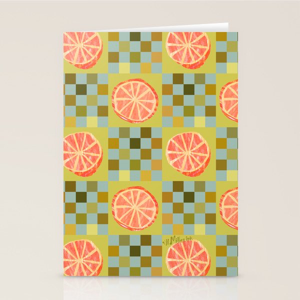 Checkered Citrus Fruit in Sage & Orange Stationery Card Gallery Image 1