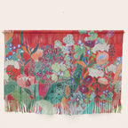 Red floral Jungle Garden Botanical featuring Proteas, Reeds, Eucalyptus, Ferns and Birds of Paradise Wall Hanging Gallery Image 1