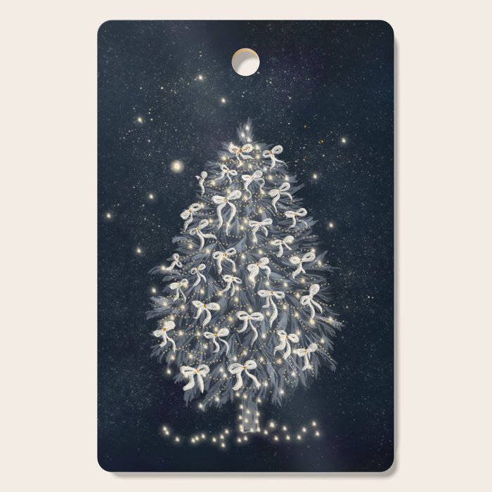 Elegant Starry Night Christmas Tree with Angelic Bows Cutting Board Gallery Image 1