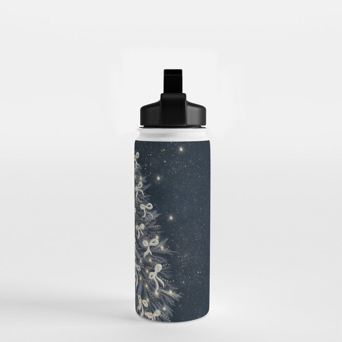 Elegant Starry Night Christmas Tree with Angelic Bows Water Bottle Gallery Image 2